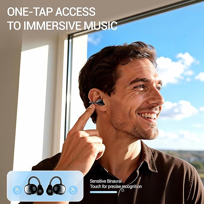 Open Ear Clip on Earbuds Wireless Bluetooth 6.0 Wireless Clip On Earbuds Charging Case 80 Hours Playtime Sport Earphones Built-in Mic IPX7 Waterproof for Running Fitness