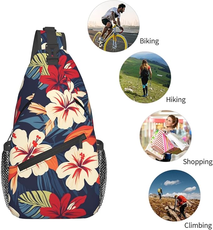 Hawaii Tropical Palm Sling Backpack Crossbody Bag Casual Chest Bags Travel Hiking Daypack Shoulder Bag for Women Men