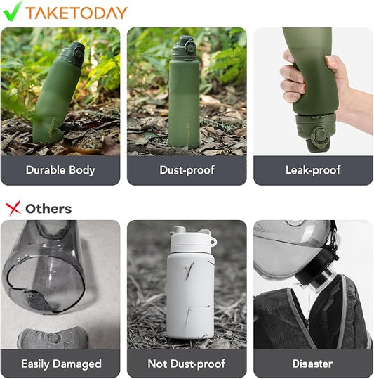 TakeToday Collapsible Water Bottles 32oz, Foldable Travel Water Bottle, BPA Free, Silicone Water Bottle Leakproof for Hiking, International Travel, Outdoors