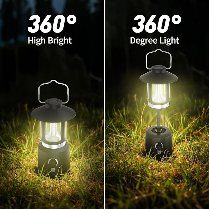 Retro Classic LED Camping Lantern, Rechargeable Stepless Dimming Vintage Lantern, 3 Light Modes (2000K-6500K), 8000mAh Power Bank, Bright Hanging Tent Light for Indoor & Outdoor, Hiking, Camp