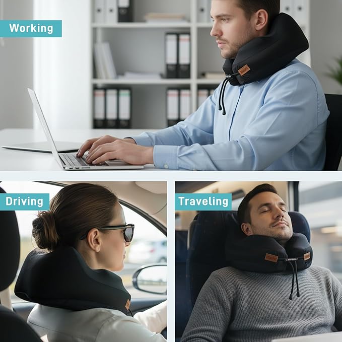Travel Pillow for Airplane, Memory Foam Airplane Neck Pillow for Long Flight Sleeping, Soft, Comfort Portable Travel Neck Pillow for Flight, Drive, Work, Rest, with Storage Bag