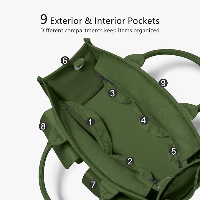 TOPDesign Heavy-Duty Canvas Tote Bag for Women, Adjustable Crossbody/Shoulder Handbag with 9 Pockets, Everything Tote