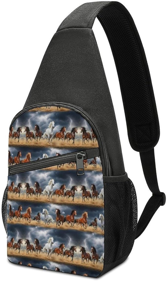 SWEET TANG Large Capacity Sling Chest Bag Backpack, Fashion Daypack Wild Running Horse, Cross Body Funny Shoulder Sack with Adjutable Strap for Men Women Travel