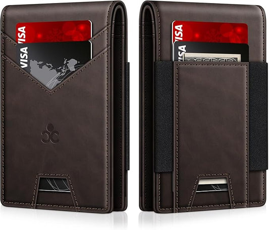 Wallet for Men Slim Leather Wallets for 13-17 Cards, RFID Blocking Thin Card Holder Wallet with ID Window & Large Capacity Cash Slot, Minimalist Bifold Small Wallet for Front Pocket, Gift for Men