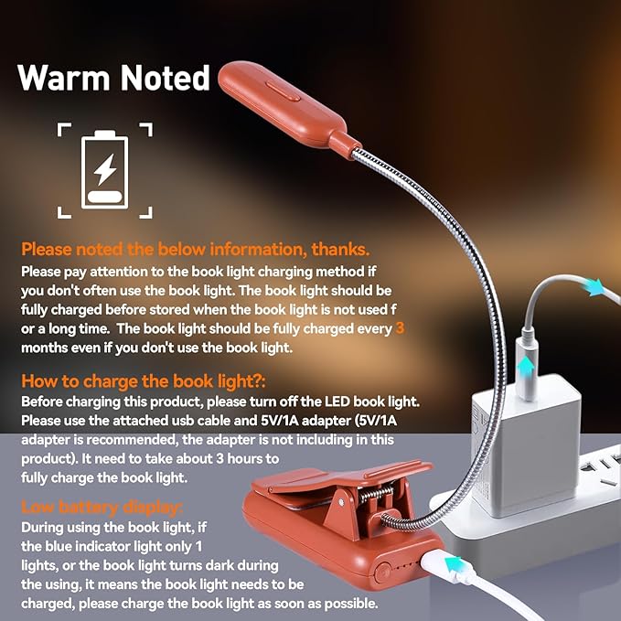 VAVOFO Rechargeable Book Light for Reading in Bed Kids, 7 LED Reading Light with 9-Level Warm Cool White Daylight, Eye Care Lamp with Power Indicator for Bookworms (Mocha Brown)