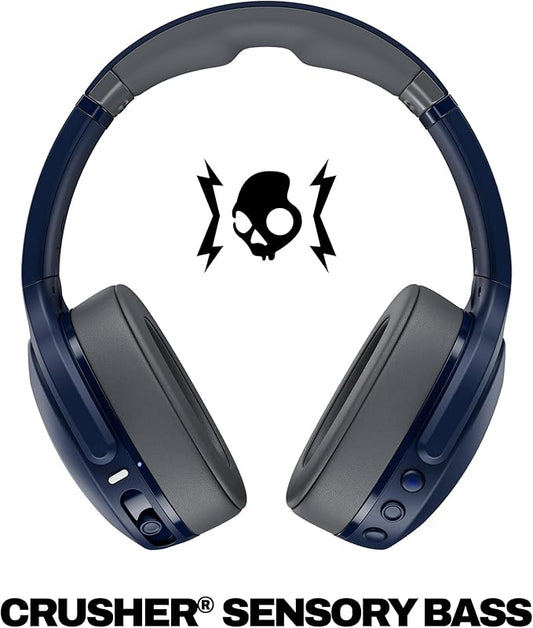 Skullcandy Crusher Evo Wireless Bluetooth Headphones with Multi-Sensory Bass, Noise Isolating Over-Ear Fit, Up to 40 Hours Battery, Microphone for iPhone Android - Blue/Grey