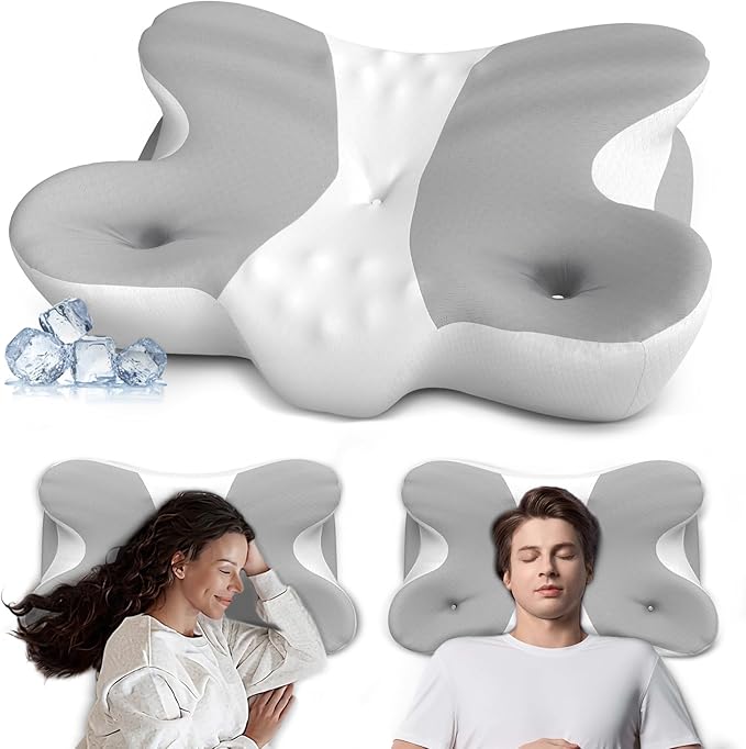 Cervical Neck Pillow, Side Sleeper Pillows, Cooling Ergonomic Neck Support Pillow for Neck Pain Relief, Orthopedic Contour Memory Foam Pillows for Side Back & Stomach Sleepers