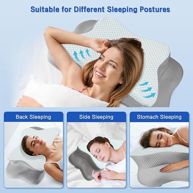 Pain Relief Cervical Pillow for Neck Support,Adjustable Ergonomic Pillow Cozy Sleeping,Odorless Orthopedic Memory Foam Pillows,Contour Bed Pillow for Side Back Stomach Sleeper