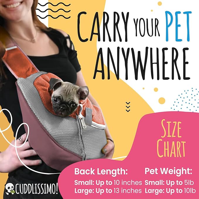 Cuddlissimo! Pet Sling Carrier - Small Dog Puppy Cat Carrying Bag Purse Pouch - For Pooch Doggy Doggie Yorkie Chihuahua Baby Papoose Bjorn - Hiking Travel Front Backpack Chest Body Holder Pack (Red-L)