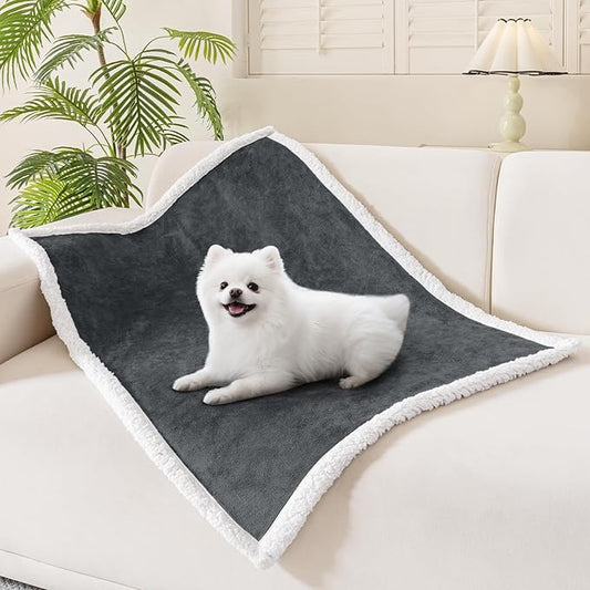 Smiry Waterproof Blanket Throw for Large Dogs Cats, Soft Reversible Dog Blanket for Sofa Couch Bed, Washable Leakproof Sherpa Fleece Furniture Couch Protector(30"x40", Dark Grey/White)