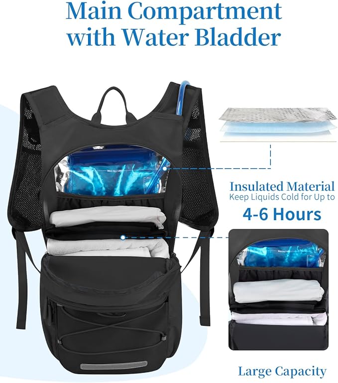 Hydration Backpack with 2L Water Bladder, Hiking Water Backpack for Men Women with Phone Pocket and Helmet Holder