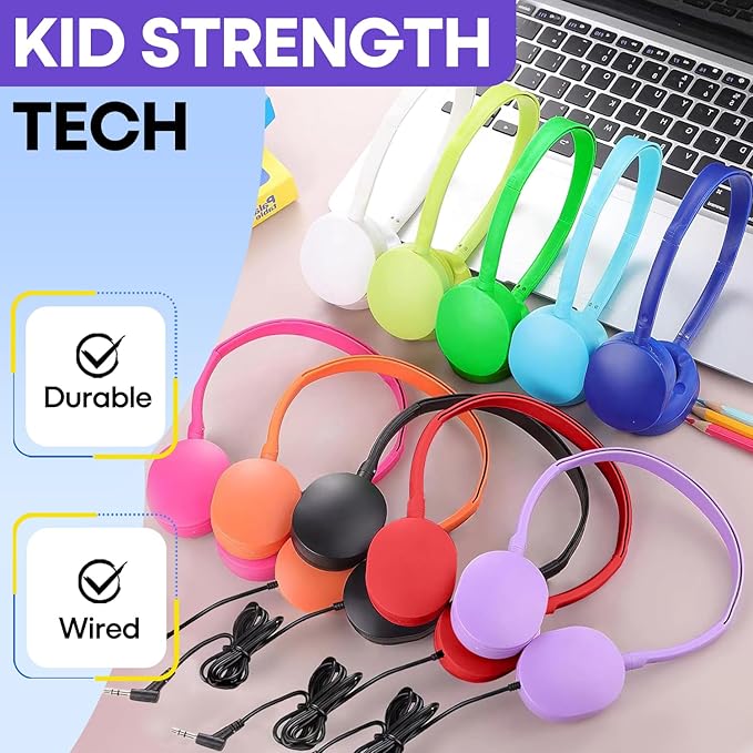 Bulk Headphones 100 Pack Multi Color for School Classroom Kids, Wholesale Class Set Durable Earphones for Students Children Toddler Teens Boys Girls and Adult (HY104,100 Mixed)
