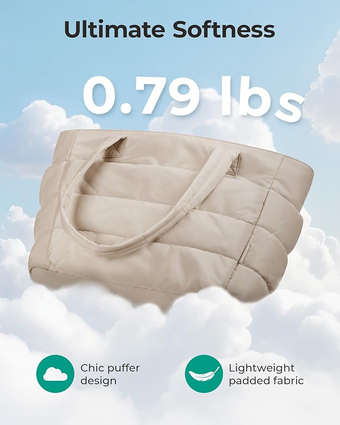 BAGSMART Tote Bag for Women, Lightweight Puffy Tote Bag with Compartments Shoulder Bag Handbag for Travel, Work, Gym