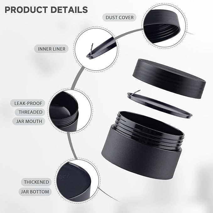 Travel Containers for Creams, Plastic Refillable Mini Lotion Jars with Lids for Toiletries, Leak Proof Small Travel Cream Jars for Face Cosmetic Makeup Beauty Products Sample (50g, 4Pack, Black White)