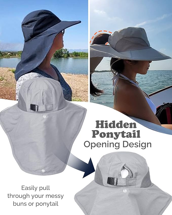 Camptrace Sun Hats for Women Men UPF 50+ UV Protection Wide Brim Hiking Fishing Hat with Neck Flap