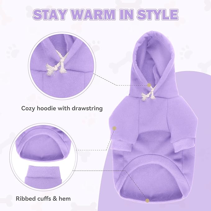 Dog Sweaters,Dog Hoodie,Cozy Fleece Interior Sweatshirt with Hood & Pocket,Leash Hole,Pet Clothes Sweater for Small,Medium,and Large Dogs,Light Purple&XL