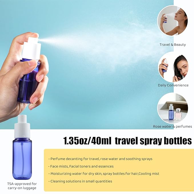 Leakproof Travel Shampoo Bottles for Toiletries TSA Approved Travel Size Toiletries Bottles, 3.4oz Refillable Squeeze Containers Set with Spray Bottle -5 Pack