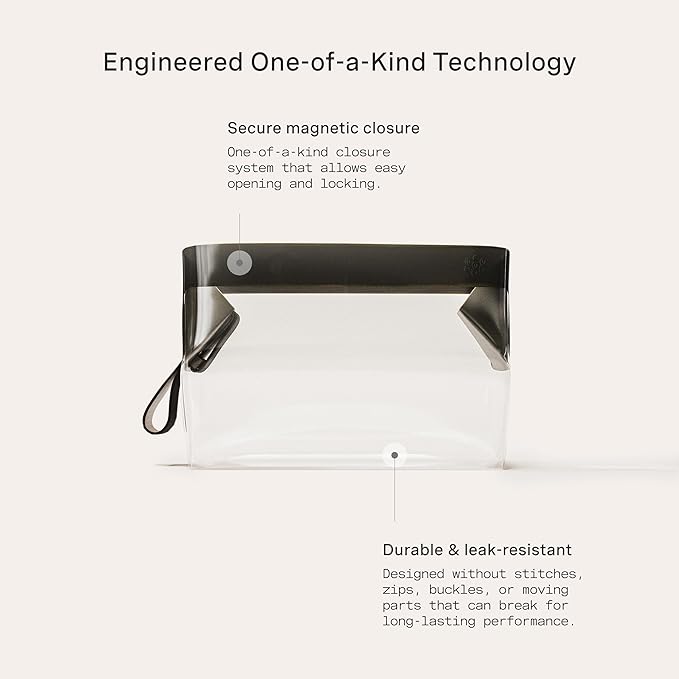 Cadence Parcel - Clear Kit with Magnetic Closure - Durable and Leak-Resistant Travel Toiletry Kit - TSA-Compliant & Modular Design - Hygiene Bag for Travel Essentials - 1 Qt - Ink