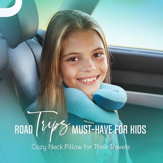 BCOZZY Kids Travel Neck Pillow (8-12 Y/O) – Patented Soft Child Pillow for Head & Chin Support in Car, Airplane, and Road Trip Sleeping. Adjustable Size. Carry Bag. Fully Washable. Medium, Navy