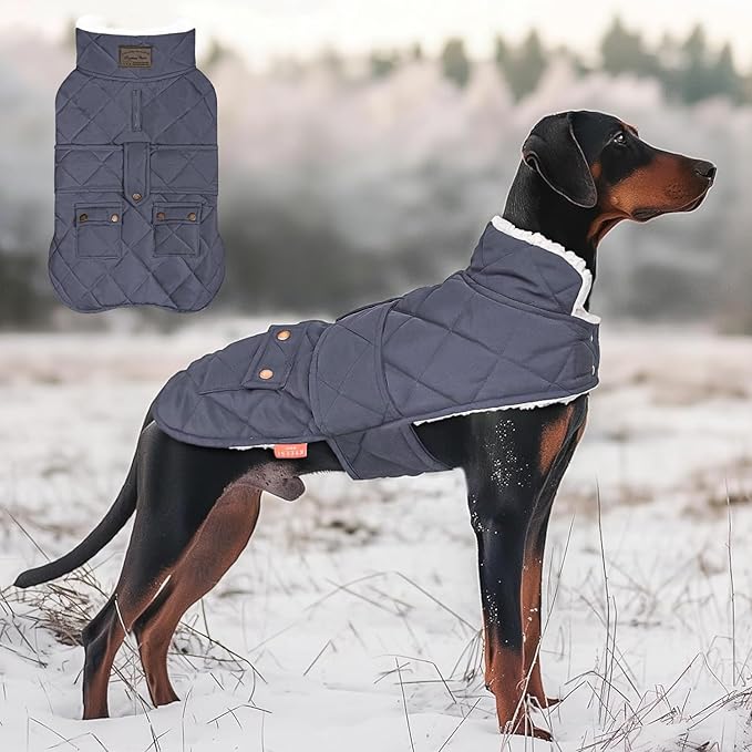KYEESE Dog Coat Windproof Pet Sweater with Fleece Lined Thick Dog Coats for Medium Dogs Warm Pet Winter Puffer Coat with Leash Hole Waterproof Pets Clothes for Cold Weather Dogs Jacket with Pocket