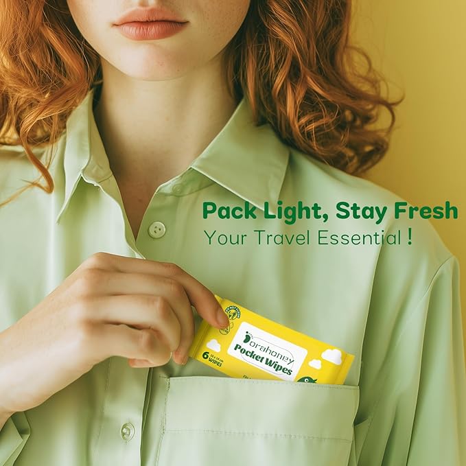 Unscented Travel Wet Wipes, 99% Purified Water Mini Wipes for Sensitive Skin, Hypoallergenic & Plastic-Free Pocket Wipes, 48 Count (8 Packs of 6)