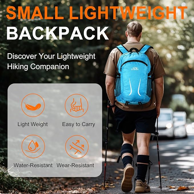Small Hiking Backpack 35L Travel Lightweight Hiking Packable Daypack Water-Resistant Foldable Backpacks for Women Men Camping (Blue)