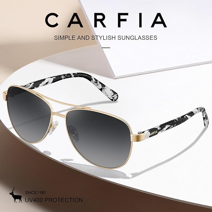 CARFIA Retro Trendy Pilot Sunglasses for Women Polarized UV Protection, Lightweight Outdoor Driving Lady Sunnies Metal Frame