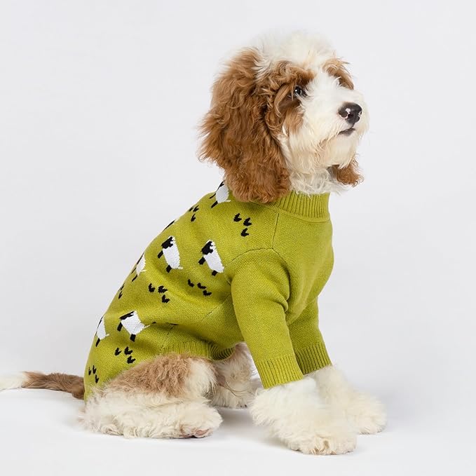 Fitwarm Funny Sheep Dog Sweater, Thermal Puppy Winter Clothes for Small Dogs, Girl & Boy, Holiday Dog Pullover, Pet Outfit in Black, Green & White, XS
