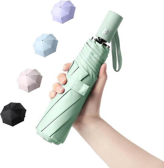 BAODINI Small UV Protection Travel Umbrella Compact for Rain and Sun UPF 50+ Windproof Portable 42 inch Umbrella for Women and Men