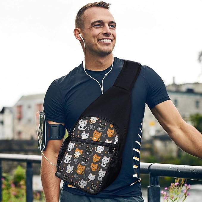 SWEET TANG Sling Bag for Men Women, Comfortable Crossbody Backpack, Cats Lovers, Anti Theft Sling Shoulder Chest Bag Daypack, Fashion Travel Gym Sack Rucksack