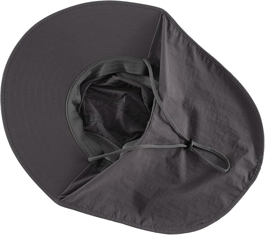 LLmoway Wide Brim Sun Hat with Neck Flap for Men Women Summer Outdoor UV Protection Breathable Fishing Hats with Strap