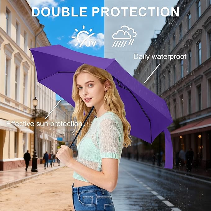 LEAGERA Compact Travel Umbrella with Case - Mini Umbrella for Purse, Small Lightweight &Tiny Design Perfect for Parasol Outdoor Sun&Rain Umbrellas