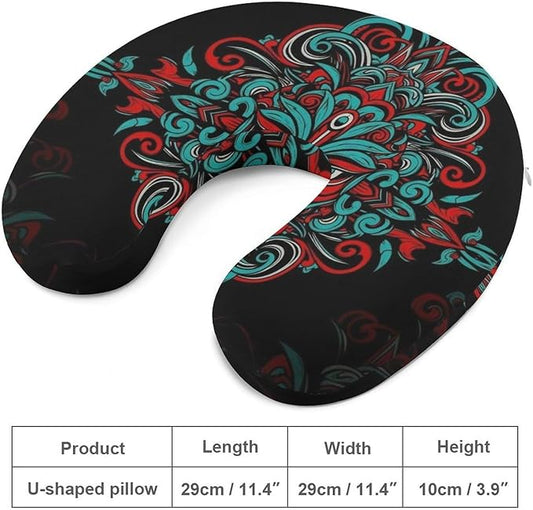 Memory Foam Travel Pillow Grunge Mexican Sugar Skulls Day of The Dead Dragon Totem, Breathable Chin Head Support, Washable Zip Cover for Airplane Car Office Pain Relief