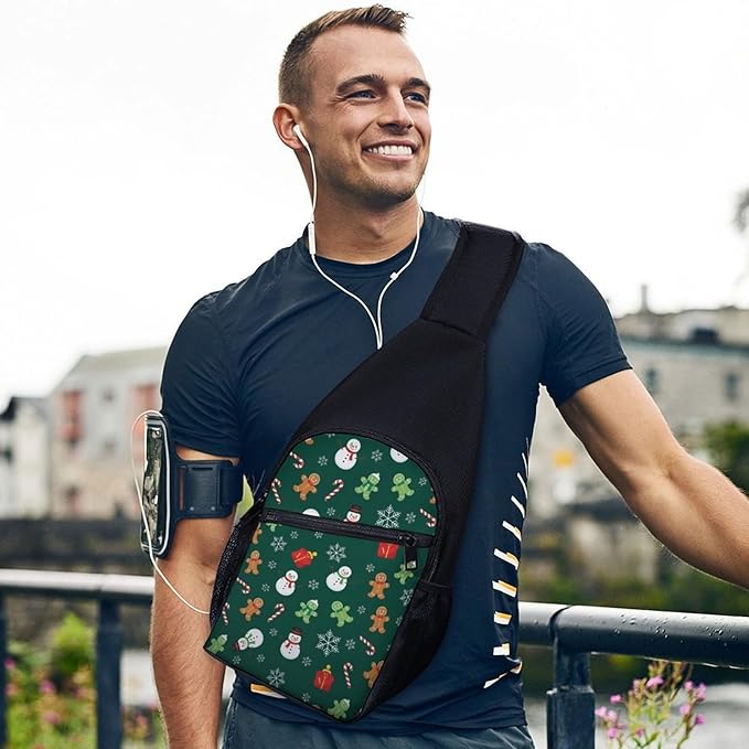 SWEET TANG Anti Theft Sling Chest Bag Shoulder Backpack Christmas Gingerbread Green Crossbody Bags Gym Sack, Polyester Daypack Lightweight for Men Women Travel Gym Sport Hiking