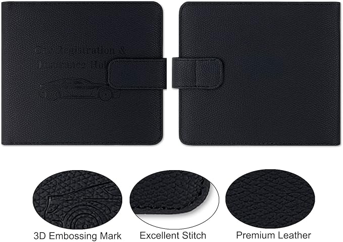 Premium Leather Car Document Organizer - Cool Accessories for Cards, Essential Documents, Driver License - Black