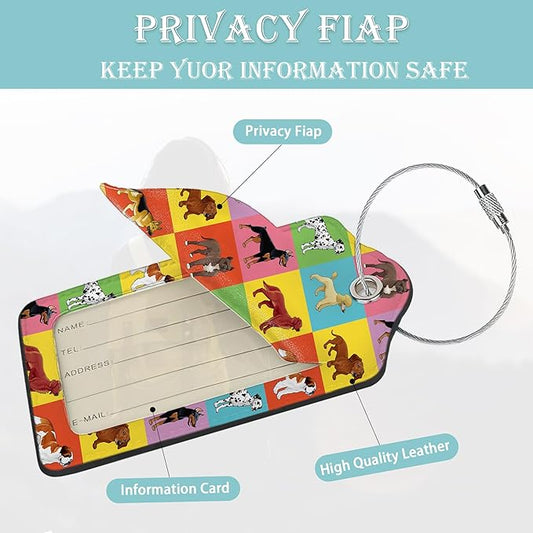 Luggage Tags for Suitcase,2 Pack Cute Dogs Luggage Tag Colorful Cartoon Leather Privacy Cover ID Label with Stainless Steel Loop for Women Men Kids Girls Travel