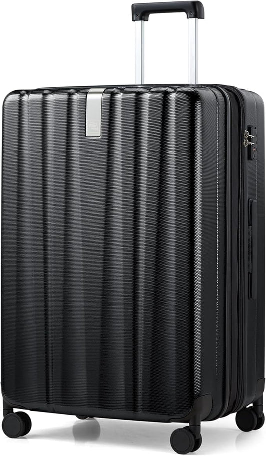 Hanke 29 Inch Expandable Checked Luggage Lightweight PC Hard Shell Luggage Suitcases with Wheels Travel Luggage Rolling Large Suitcase Travel Luggage Bag for Study Abroad.(Jet Black)