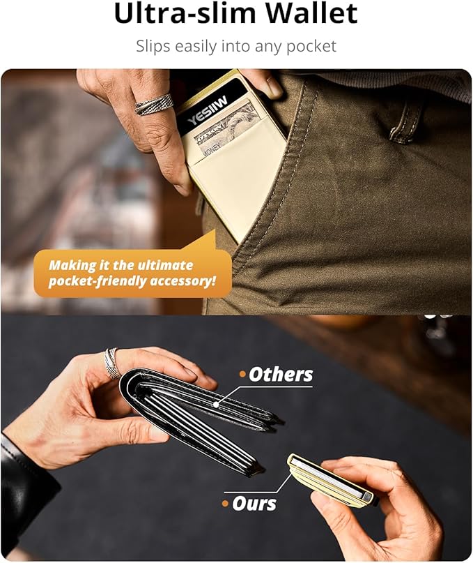 YESIIW Credit Card Holder Wallet for Men RFID Blocking Slim Minimalist Metal Wallet with Money Pocket Contactless Card Protector