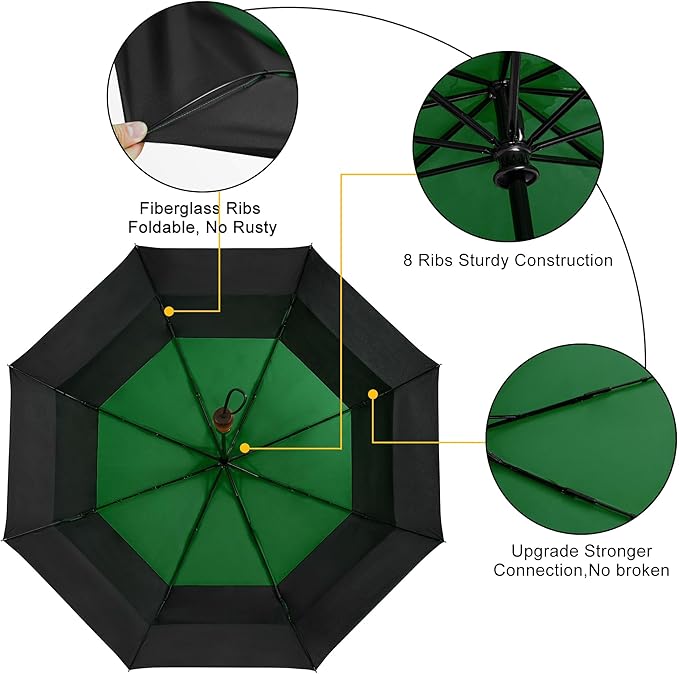 Lejorain Large Compact Golf Umbrella - Oversized Auto Open Close Folding Golf Umbrella Travel 210T Dupont Teflon Coated Vented Windproof Double Canopy for Women Men