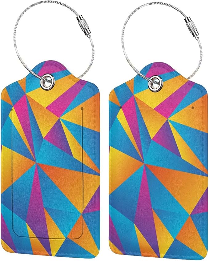 2PC Colorful Abstract Luggage Tags for Suitcases, Art Blue, Orange, Purple Geometric Pattern Suitcase Tags with Privacy Name Labels ID Cards for Travel Bag Backpack for Women Men Boys Girls