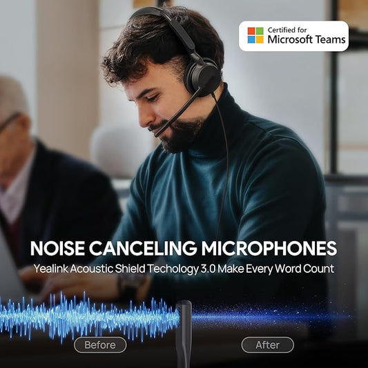 Yealink UH42 USB-C/A Mono Headset with Mic for PC Computer, Wired Headphones Teams Certified, Noise Cancelling Microphone, in-Line Controls, All Day Comfort