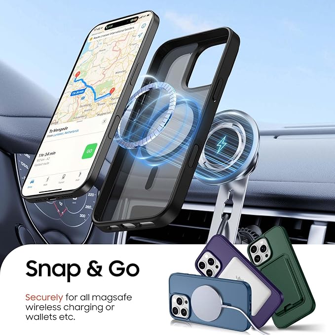 Ntwinro Magnetic for iPhone 16 Pro Max Case (Compatible with MagSafe) with Detachable Wallet & Card Holder for 3 Cards [RFID Blocking] Military Grade Protective Slim Phone Cover, Black