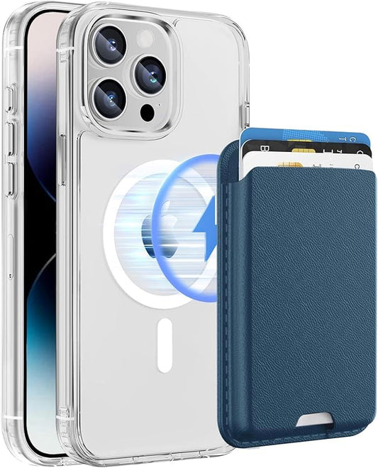 Ntwinro Magnetic for iPhone 13 Pro Max Clear Case (Compatible with MagSafe) with Blue Detachable Wallet & Card Holder for 3 Cards [RFID Blocking] Military Grade Protective Slim Phone Cover