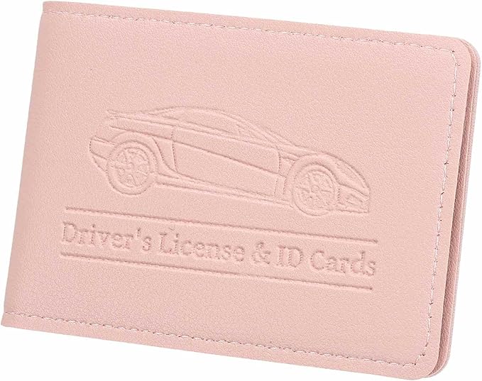 HARFINGTON Car Registration and Insurance Holder PU Leather Vehicle Glove Box Organizer Storage Accessories Car ID Holder with 2 Pockets for License ID Card Bank Card Documents, Pink