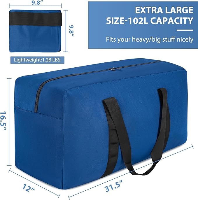 Large Travel Duffle Bag, 102L Gear Bag for Men and Women, Storage Bag Ideal for Overnight Camping and Weekend Getaways, Dark Blue