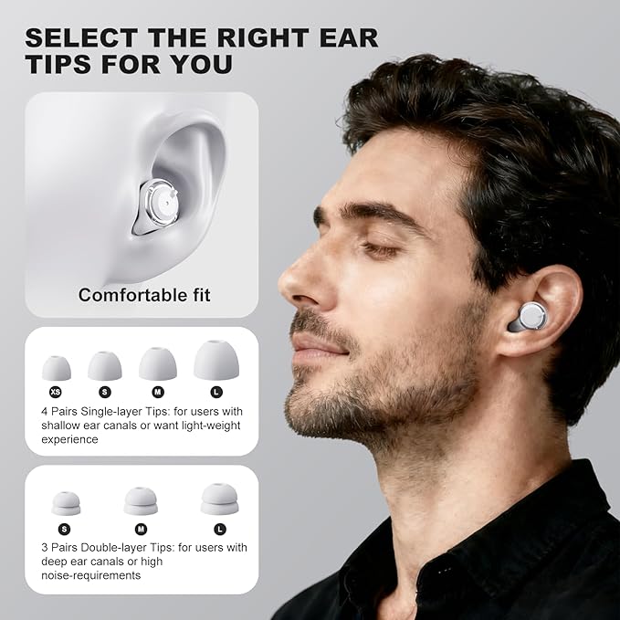 Adjustable Noise Cancelling Earplugs - 3 Modes Noise Reduction Ear Plugs (17-35dB) for Sleeping, Snoring, Travel & Concerts | 7 Pairs Silicone Tips (XS/S/M/L) | Magnetic Carry Case | White