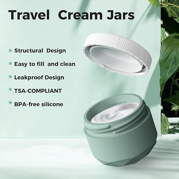 Travel Containers for Toiletries, 4-Pack TSA Approved Silicone Jars (1.7oz) - BPA Free Leakproof Cosmetic Containers for Creams, Lotion, Skincare & Makeup with Bonus Waterproof Bag