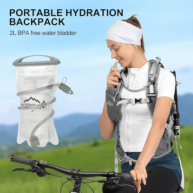 Hydration Pack,20L Hydration Backpack, Hiking Internal Frame Backpacks with 2L Hydration Water Bladder and Rain Cover, for Cycling,Camping, Hunting,Ski, Snow for Men, Women (grey)