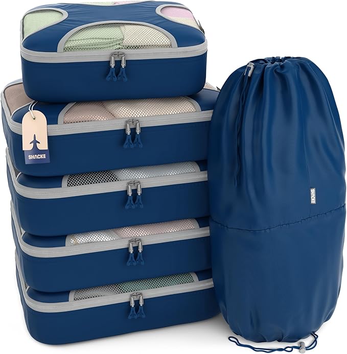 Shacke 6 Set Packing Cubes for Travel - Compression Packing Bags/Travel Organizer - Luggage Organizer Bags for Traveling - Travel Essentials for Women - Cruise Must Haves Packing List