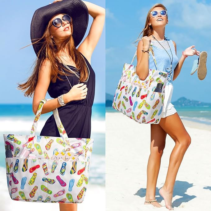 KABAQOO Extra Large Beach Bag Waterproof Sandproof Women Beach Tote with Zipper & Wet Compartment for Pool Gym Grocery Travel